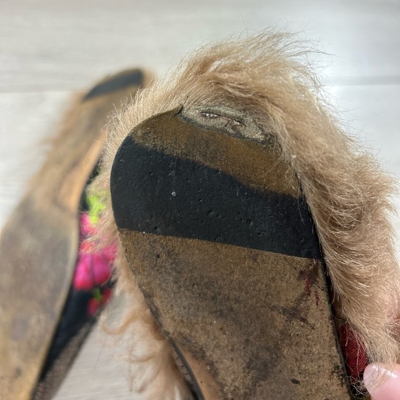 GUCCI Princetown Pink Floral Brocade Jacquard Fur Lined Loafer Slipper Mules - Picture 12 of 12